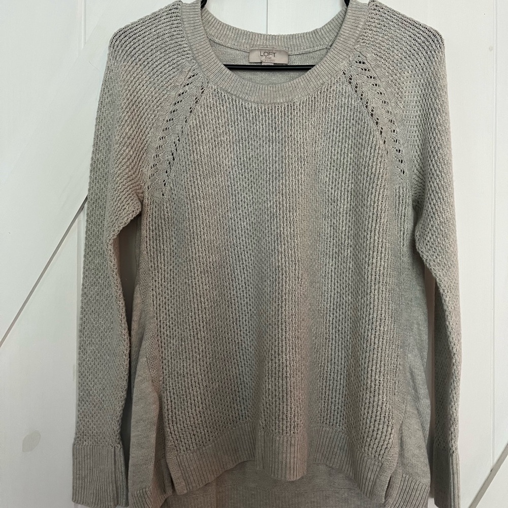 LOFT Light Gray Crew Neck Sweater